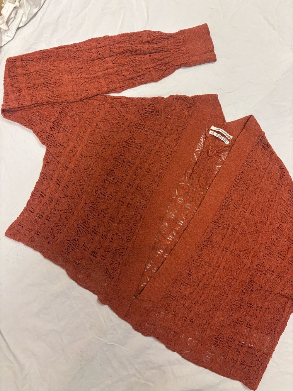 Anthropologie Open-Knit Rust Orange Cardigan | Medium